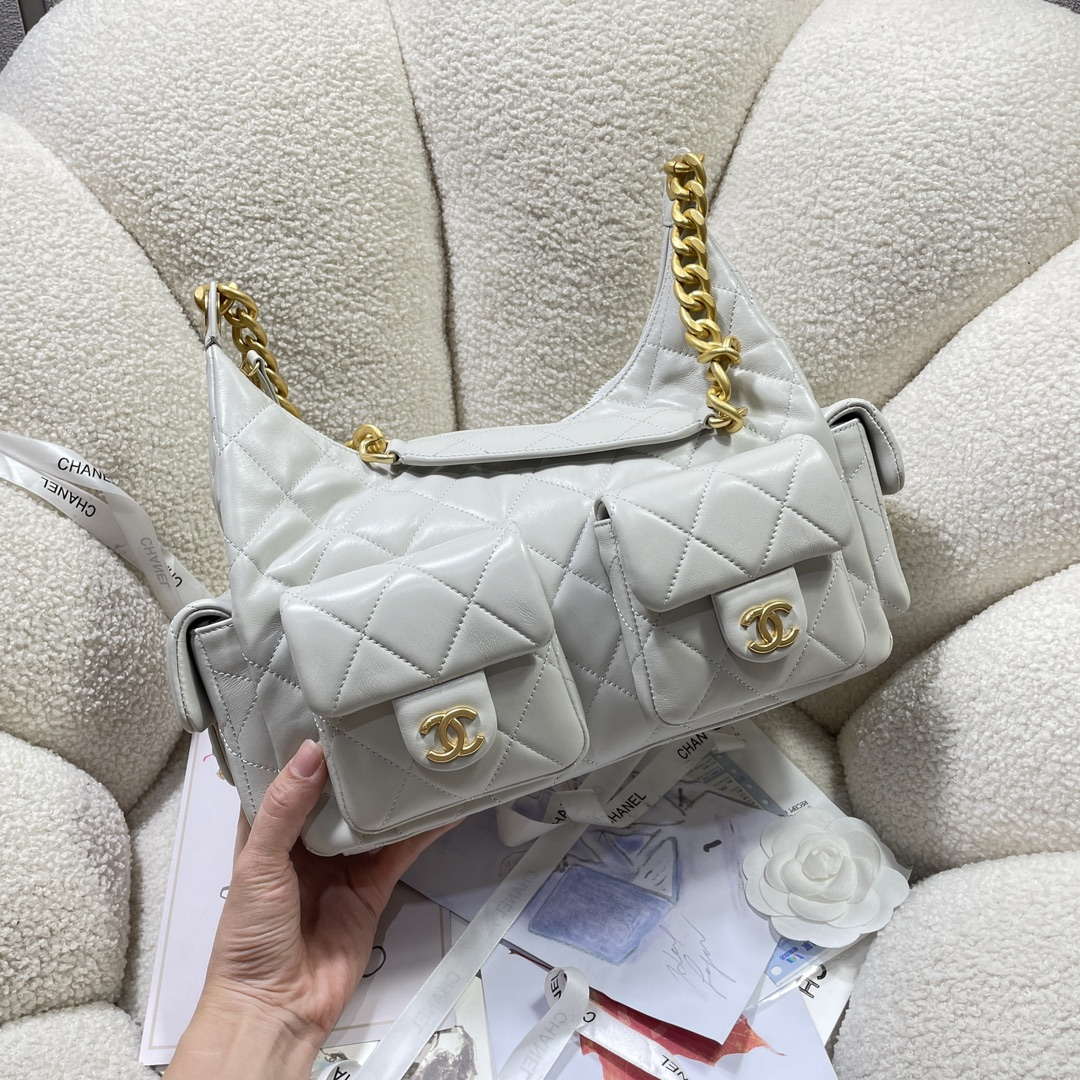 Chanel AS5302 Hobo Shiny Lambskin & Gold-Tone Metal Gray - Default Title - View 2