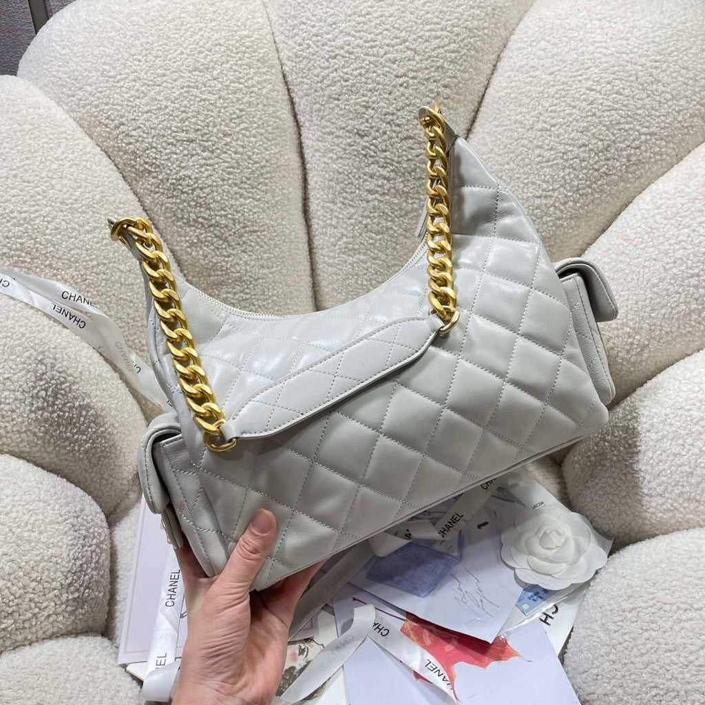 Chanel AS5302 Hobo Shiny Lambskin & Gold-Tone Metal Gray