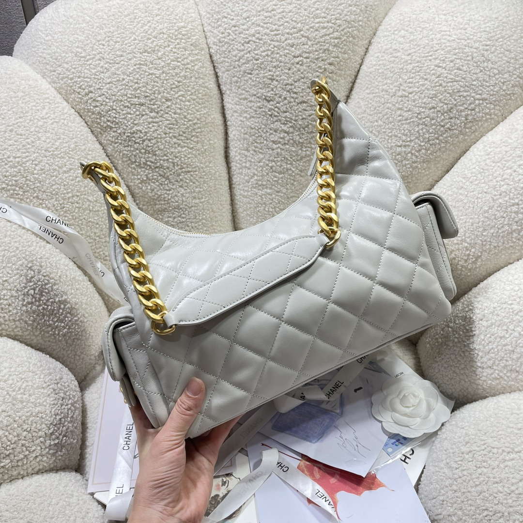Chanel AS5302 Hobo Shiny Lambskin & Gold-Tone Metal Gray