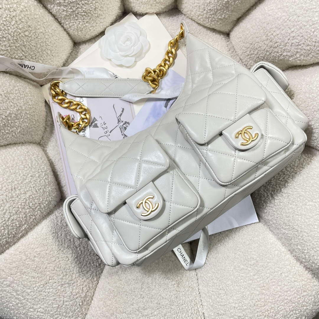 Chanel AS5302 Hobo Shiny Lambskin & Gold-Tone Metal Gray