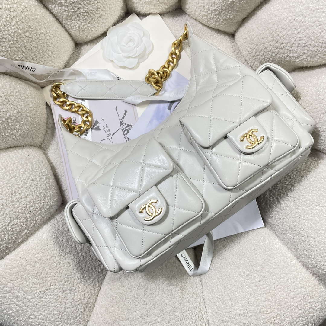 Chanel AS5302 Hobo Shiny Lambskin & Gold-Tone Metal Gray - Default Title - View 5
