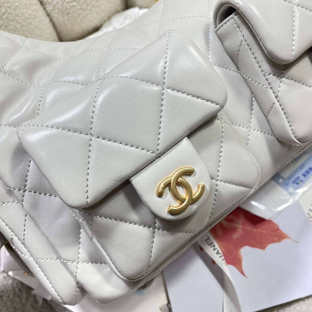 Chanel AS5302 Hobo Shiny Lambskin & Gold-Tone Metal Gray - Default Title - View 6