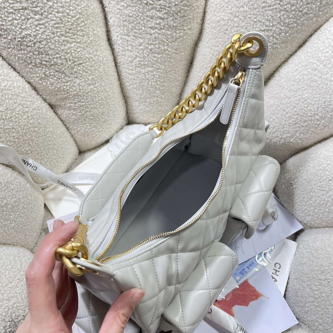 Chanel AS5302 Hobo Shiny Lambskin & Gold-Tone Metal Gray