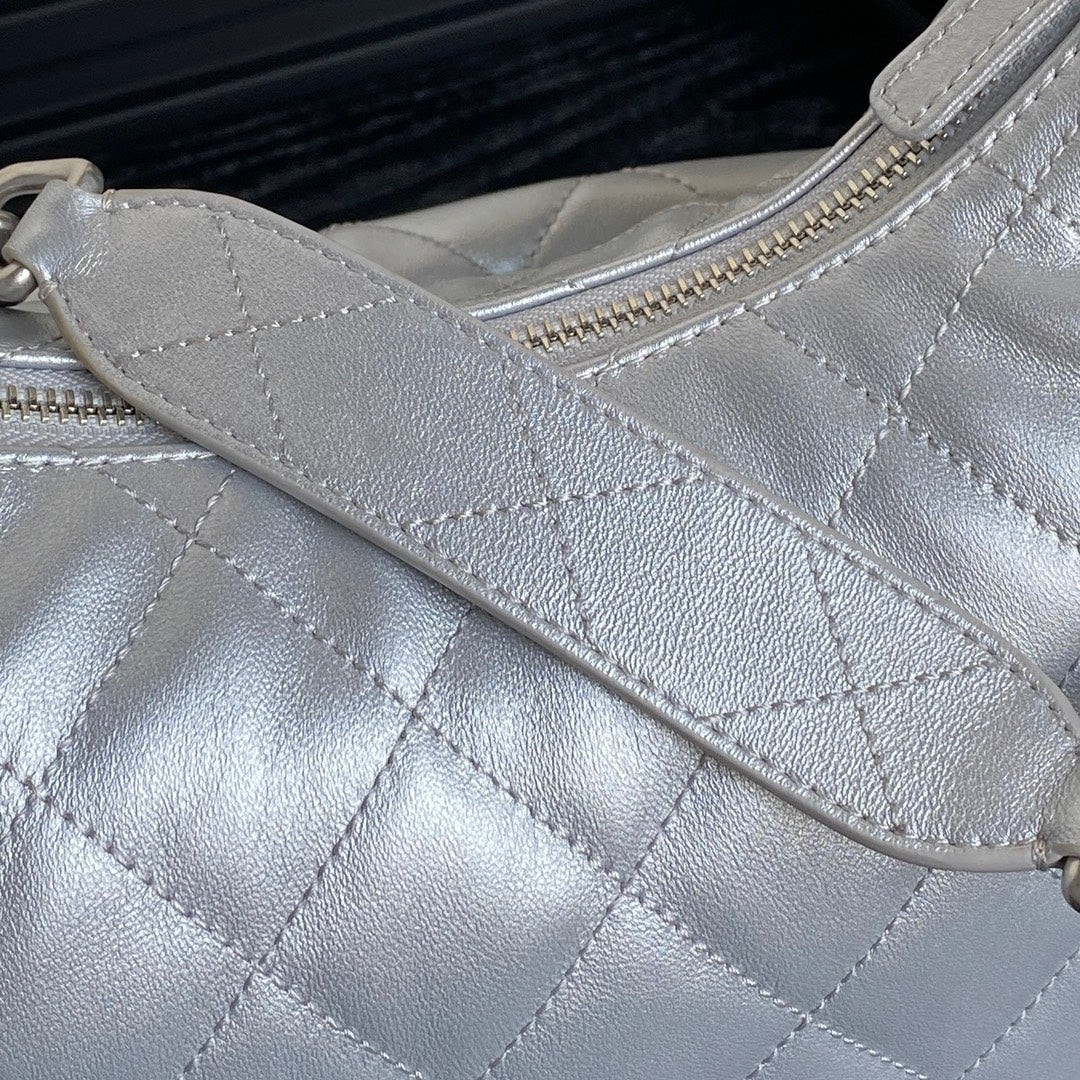 Chanel AS5302 Hobo Shiny Lambskin & Silver-Tone Metal Silver