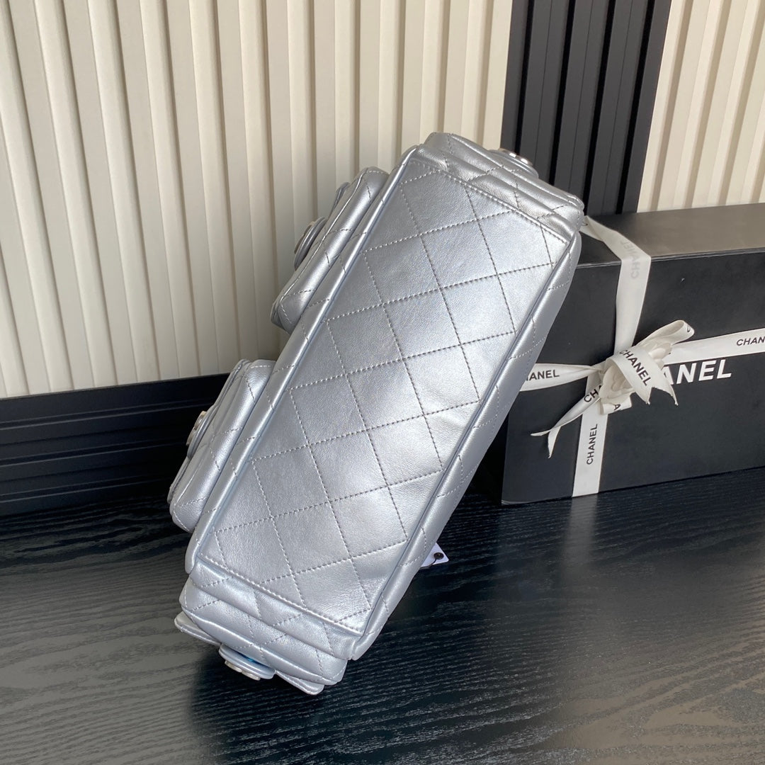 Chanel AS5302 Hobo Shiny Lambskin & Silver-Tone Metal Silver