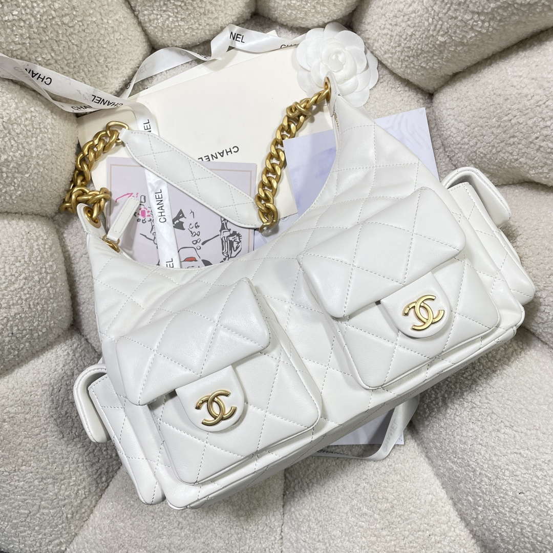 Chanel AS5302 Hobo Shiny Lambskin & Gold-Tone Metal White - Default Title - View 5