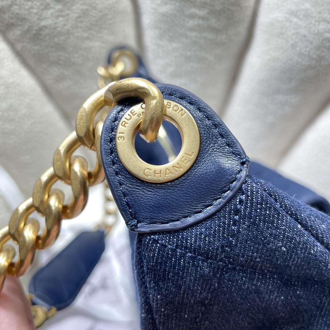 Chanel AS5302 Hobo Shiny  Denim & Gold-Tone Metal Dark blue