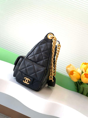 Chanel AS5339 Small Hobo Shiny Lambskin & Gold-Tone Metal Black - Default Title - View 2