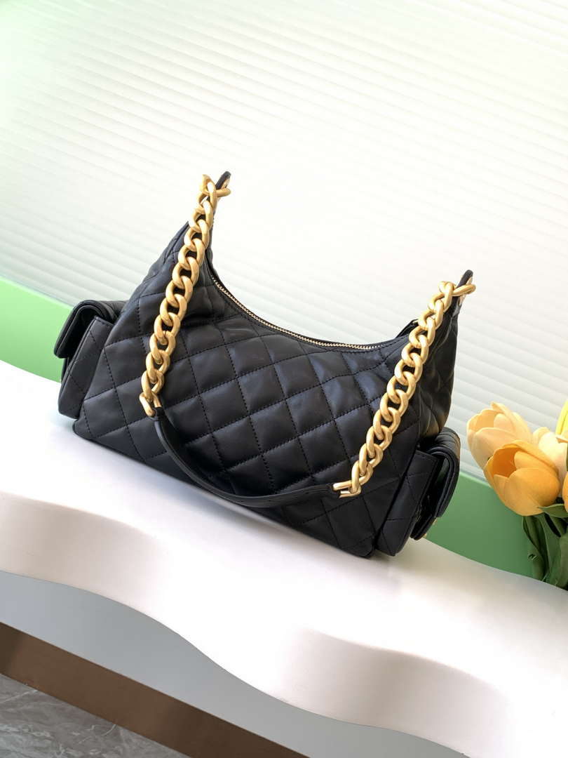 Chanel AS5339 Small Hobo Shiny Lambskin & Gold-Tone Metal Black