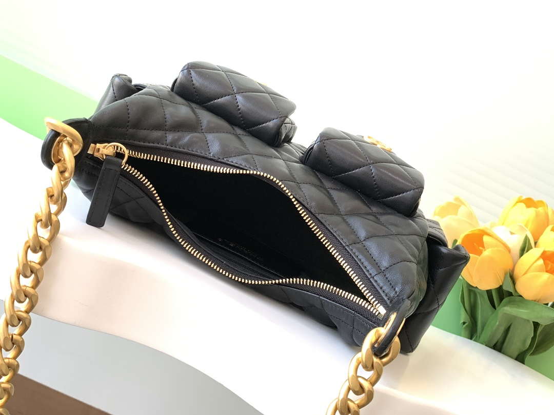 Chanel AS5339 Small Hobo Shiny Lambskin & Gold-Tone Metal Black