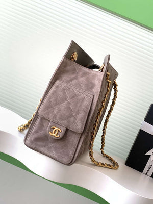 Chanel AS5303 Hobo Suede & Gold-Tone Metal Gray - Default Title - View 2