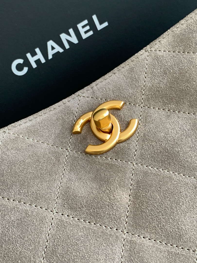 Chanel AS5303 Hobo Suede & Gold-Tone Metal Gray