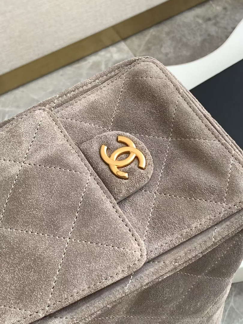 Chanel AS5303 Hobo Suede & Gold-Tone Metal Gray
