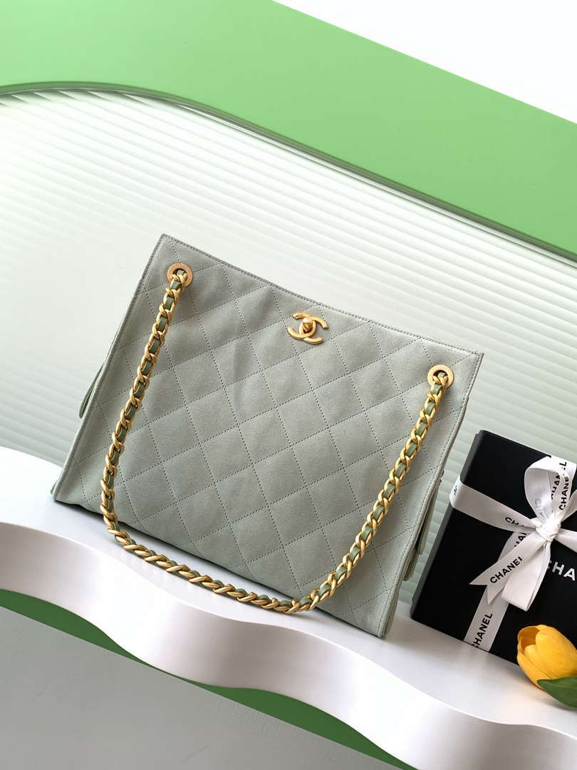 Chanel AS5303 Hobo Suede & Gold-Tone Metal Light Green - Default Title - View 1