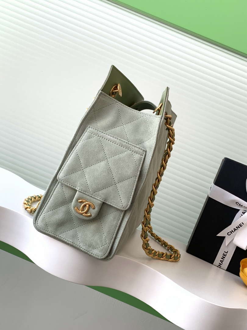 Chanel AS5303 Hobo Suede & Gold-Tone Metal Light Green - Default Title - View 2