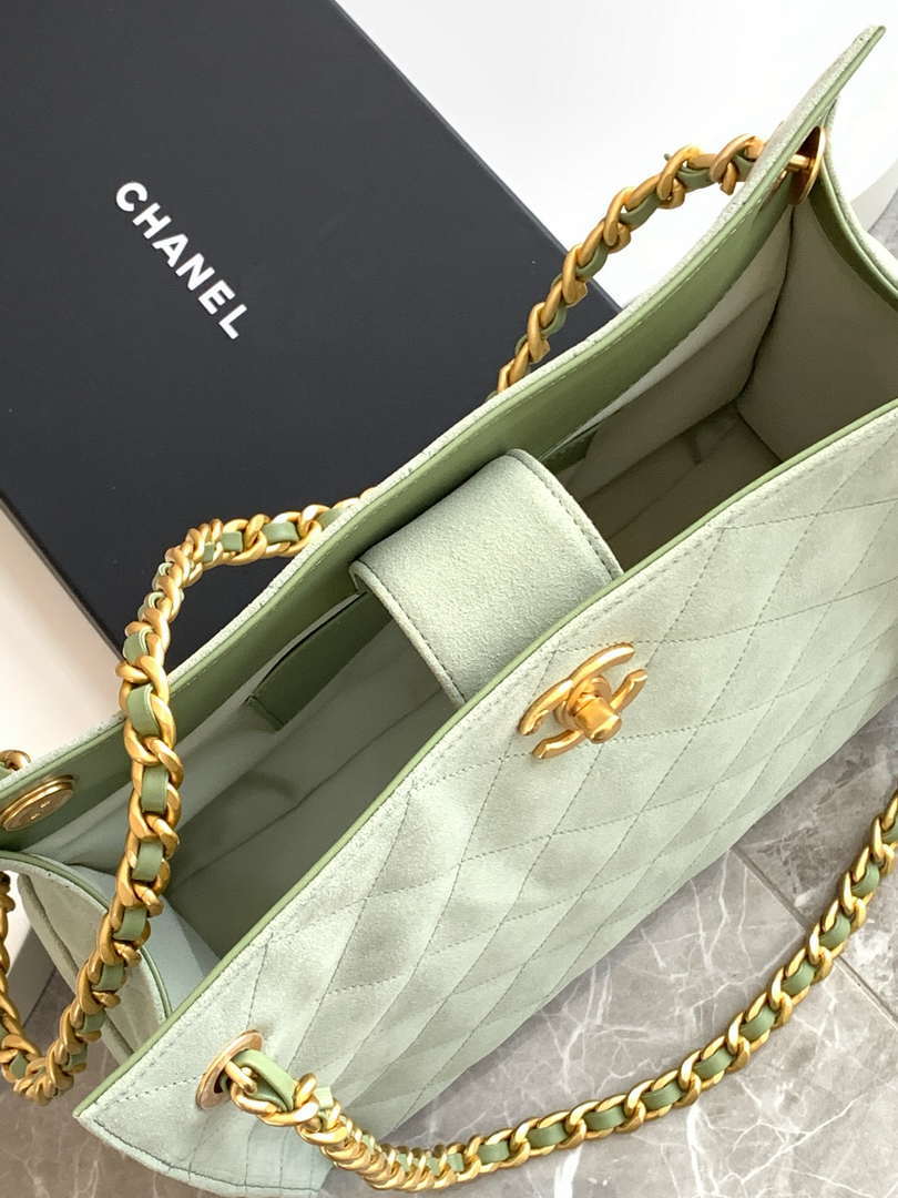 Chanel AS5303 Hobo Suede & Gold-Tone Metal Light Green