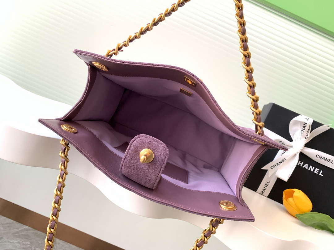 Chanel AS5303 Hobo Suede & Gold-Tone Metal Light Purple