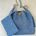 Chanel AS5311 Hobo Bag Canvas & Gold Metal Blue