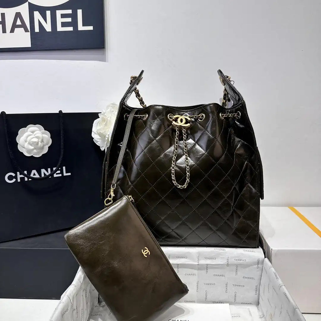 Chanel AS5311 Hobo Bag Lambskin & Gold-Tone Metal Dark Green