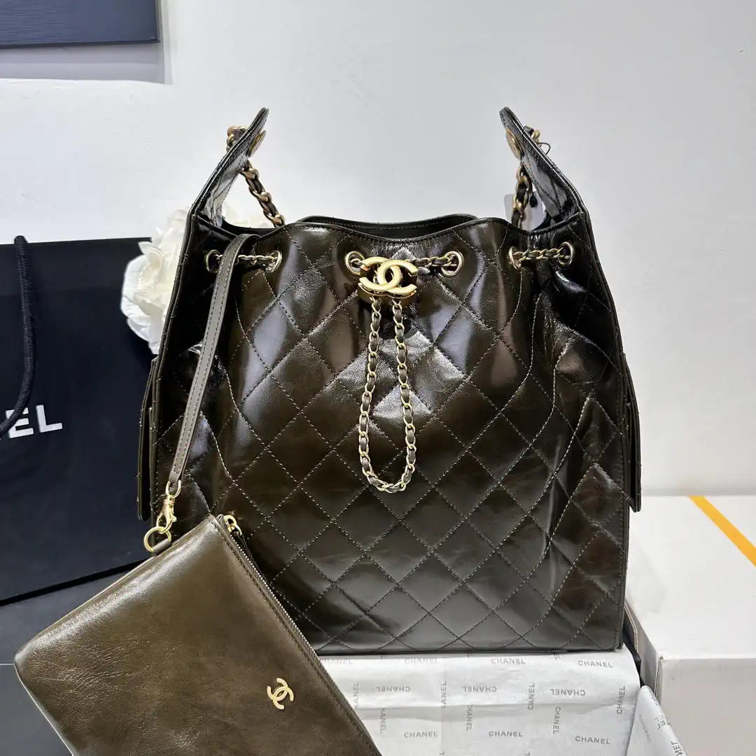Chanel AS5311 Hobo Bag Lambskin & Gold-Tone Metal Dark Green