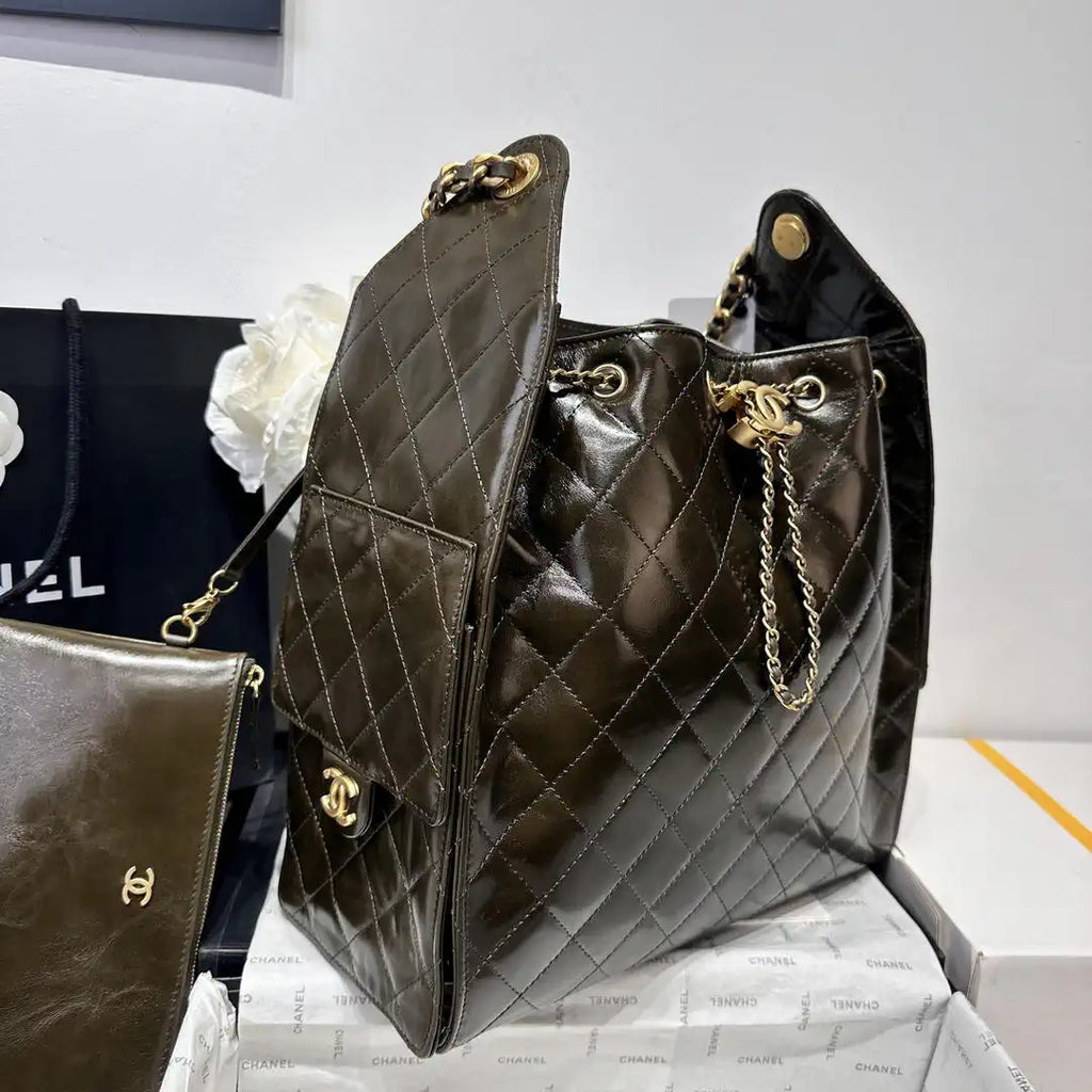Chanel AS5311 Hobo Bag Lambskin & Gold-Tone Metal Dark Green