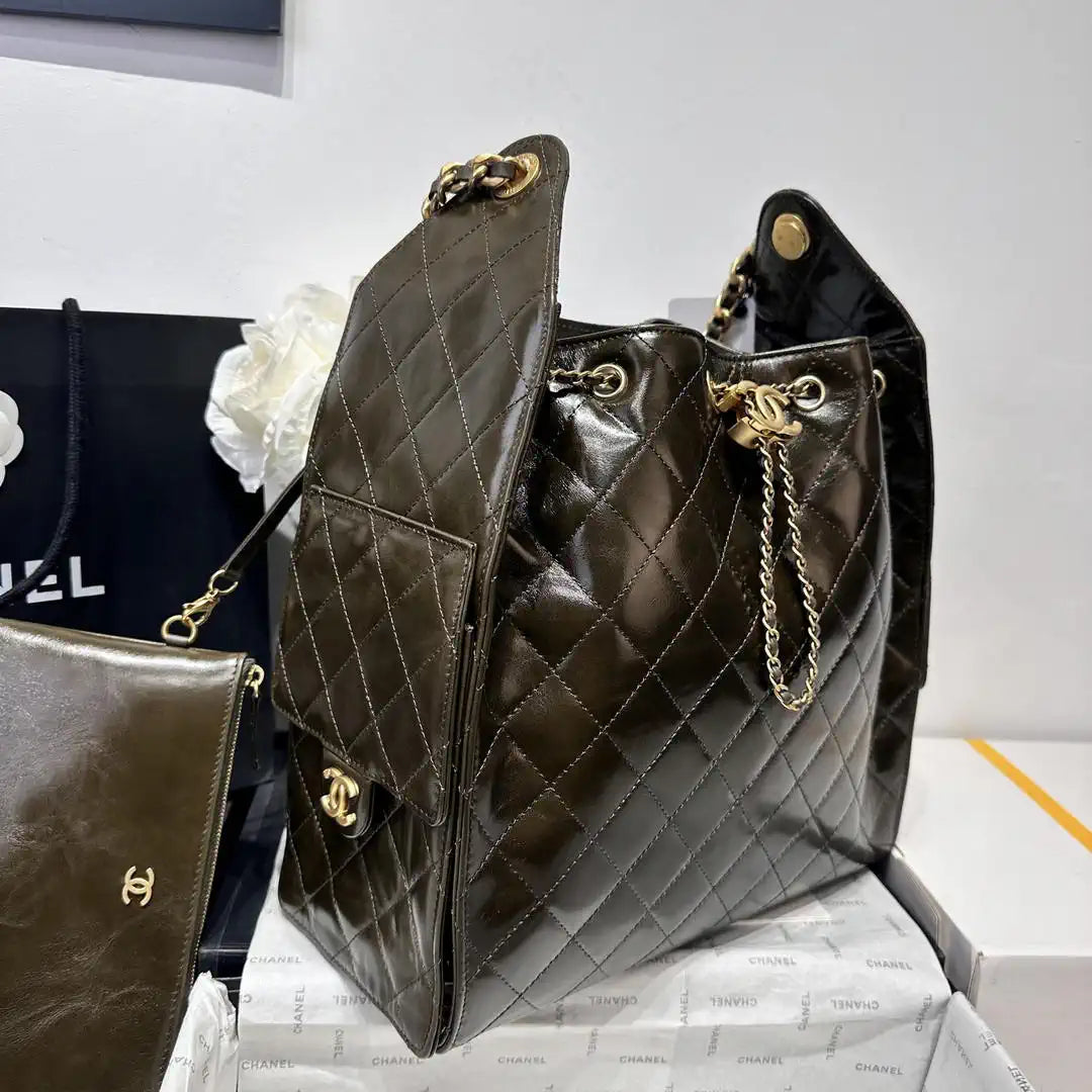 Chanel AS5311 Hobo Bag Lambskin & Gold-Tone Metal Dark Green
