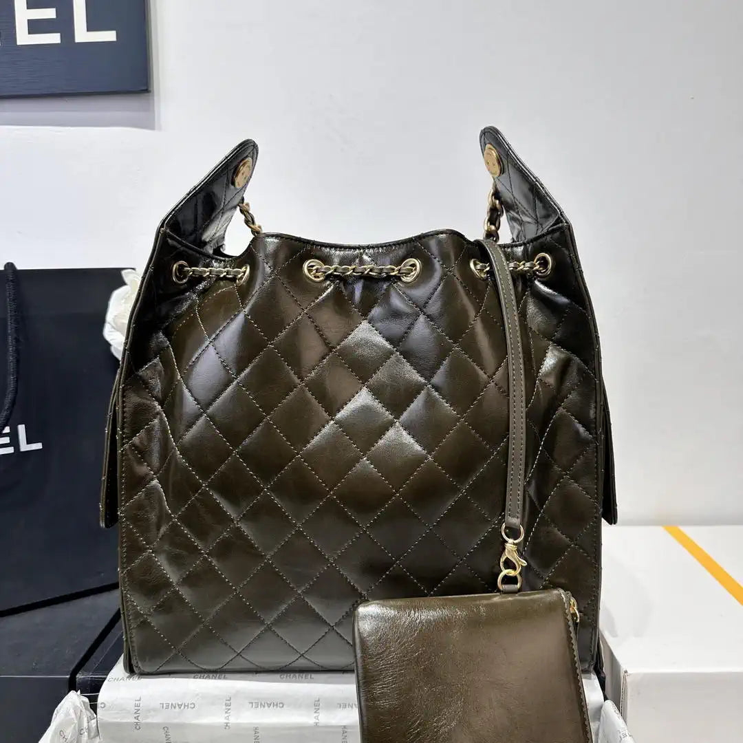 Chanel AS5311 Hobo Bag Lambskin & Gold-Tone Metal Dark Green