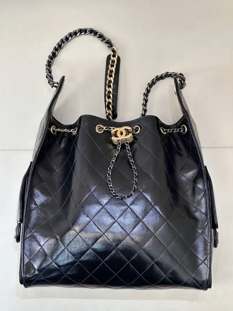 Chanel AS5311 Hobo Bag Lambskin & Silver Gold-Tone Metal Black