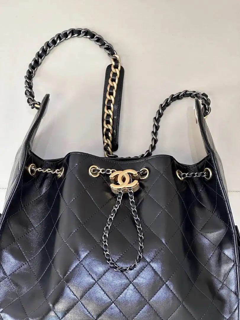 Chanel AS5311 Hobo Bag Lambskin & Silver Gold-Tone Metal Black