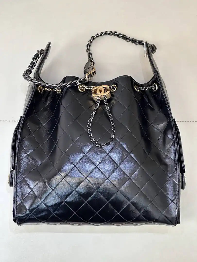 Chanel AS5311 Hobo Bag Lambskin & Silver Gold-Tone Metal Black