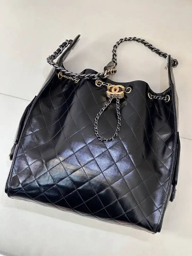 Chanel AS5311 Hobo Bag Lambskin & Silver Gold-Tone Metal Black