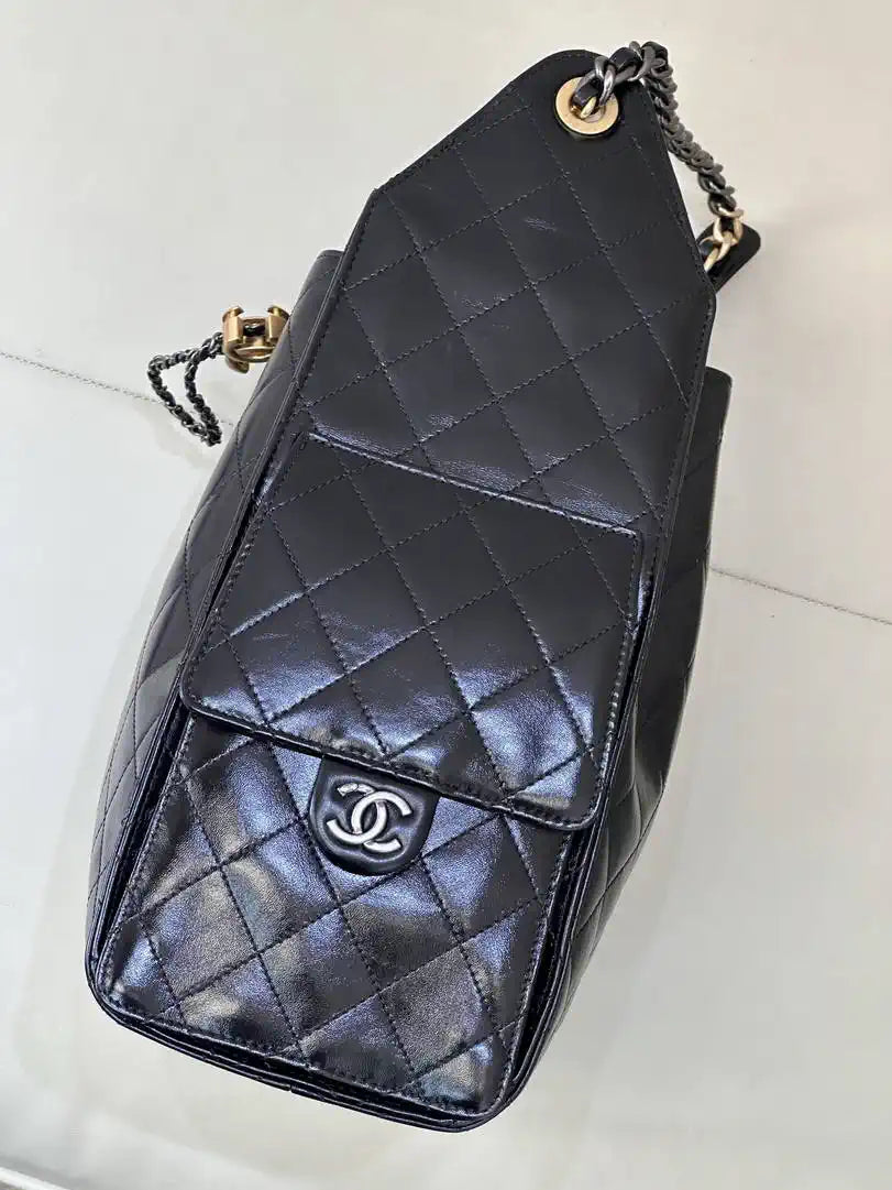 Chanel AS5311 Hobo Bag Lambskin & Silver Gold-Tone Metal Black