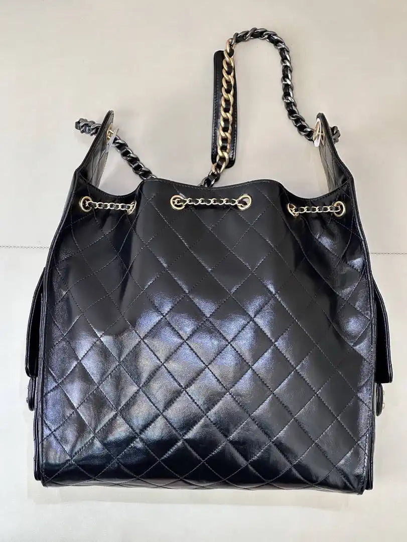 Chanel AS5311 Hobo Bag Lambskin & Silver Gold-Tone Metal Black