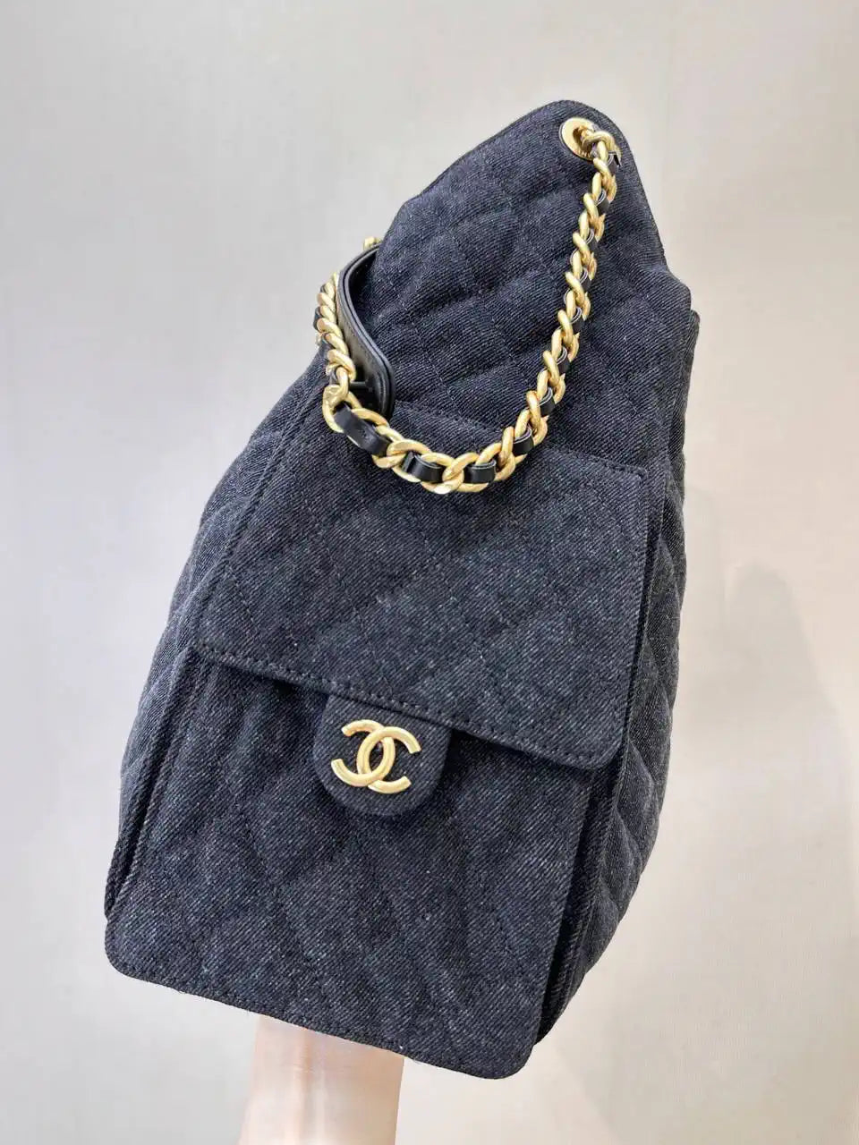 Chanel AS5311 Large Hobo  Denim canvas  & Gold-Tone Metal Black
