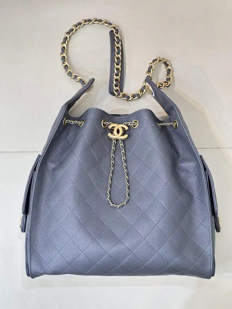 Chanel AS5311 Large Hobo Shiny Calfskin & Gold-Tone Metal Gray