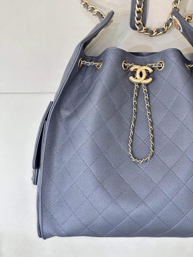Chanel AS5311 Large Hobo Shiny Calfskin & Gold-Tone Metal Gray