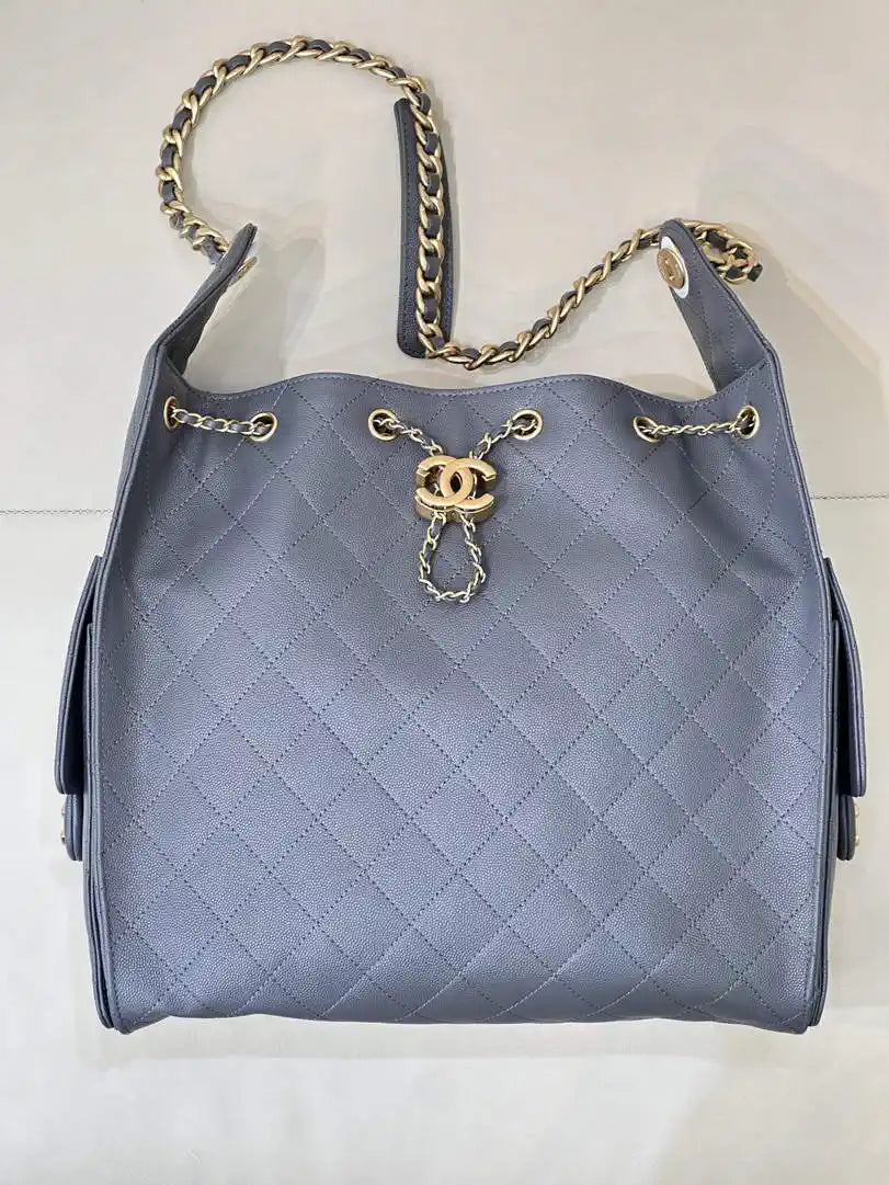Chanel AS5311 Large Hobo Shiny Calfskin & Gold-Tone Metal Gray