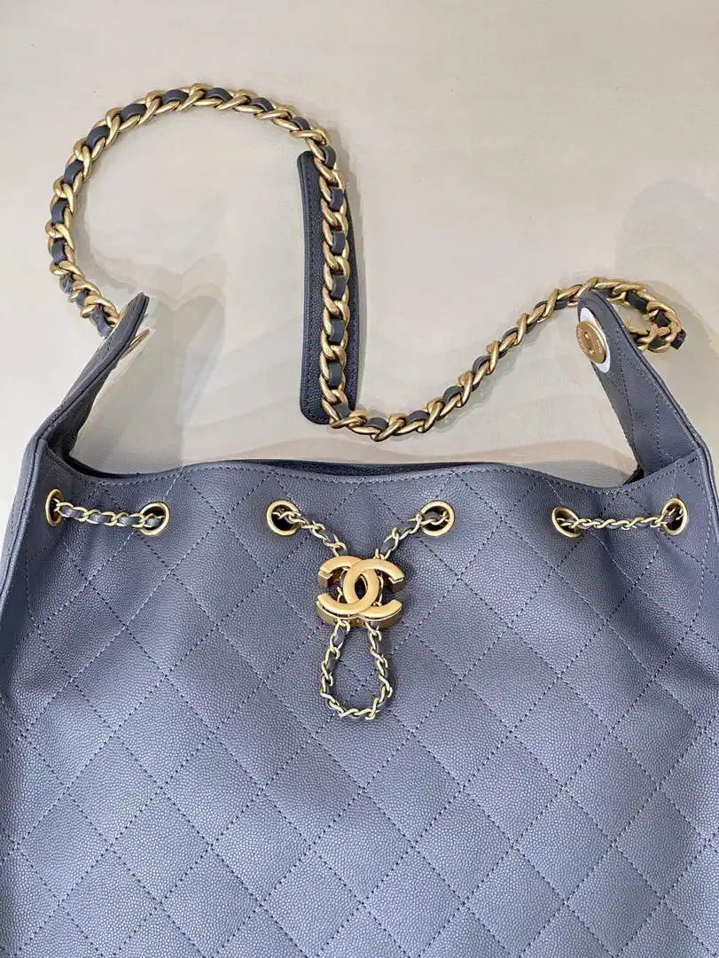Chanel AS5311 Large Hobo Shiny Calfskin & Gold-Tone Metal Gray