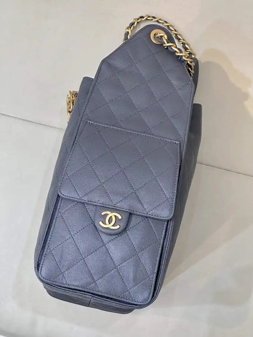 Chanel AS5311 Large Hobo Shiny Calfskin & Gold-Tone Metal Gray