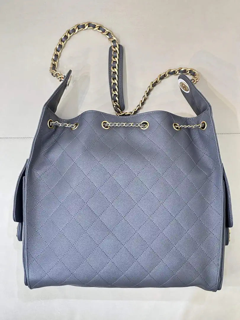 Chanel AS5311 Large Hobo Shiny Calfskin & Gold-Tone Metal Gray