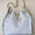 Chanel AS5311 Large Hobo Shiny Calfskin & Gold-Tone Metal Light Gray