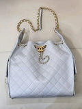 Chanel AS5311 Large Hobo Shiny Calfskin & Gold-Tone Metal Light Gray