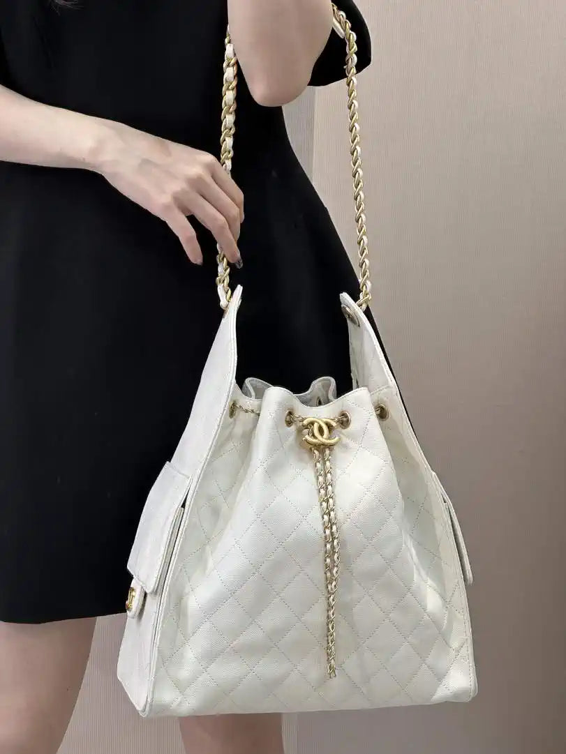 Chanel AS5311 Large Hobo Shiny Calfskin & Gold-Tone Metal White