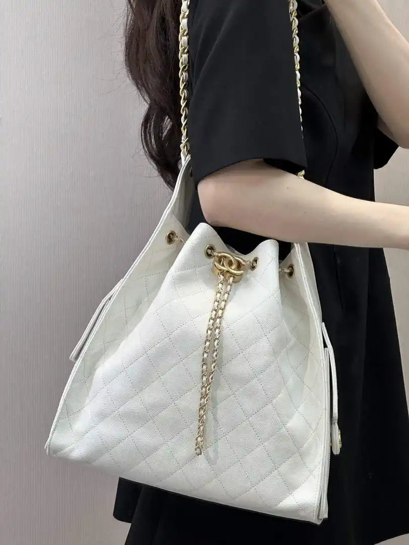 Chanel AS5311 Large Hobo Shiny Calfskin & Gold-Tone Metal White