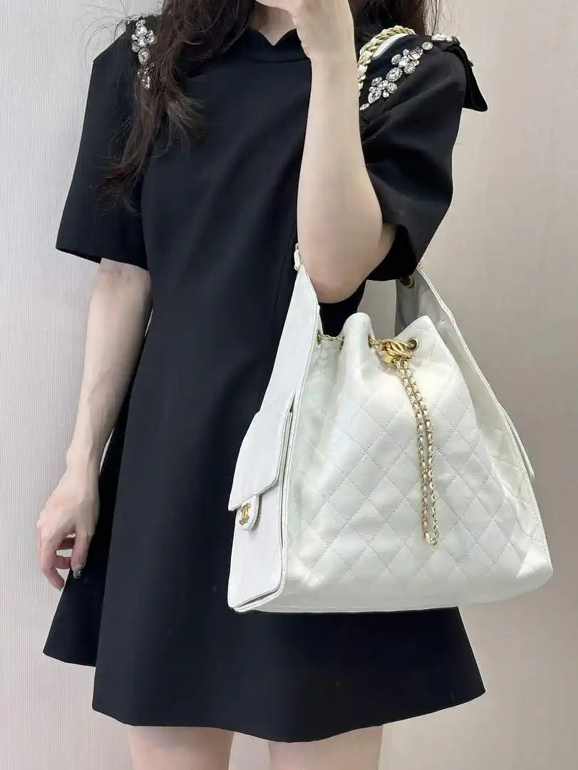 Chanel AS5311 Large Hobo Shiny Calfskin & Gold-Tone Metal White