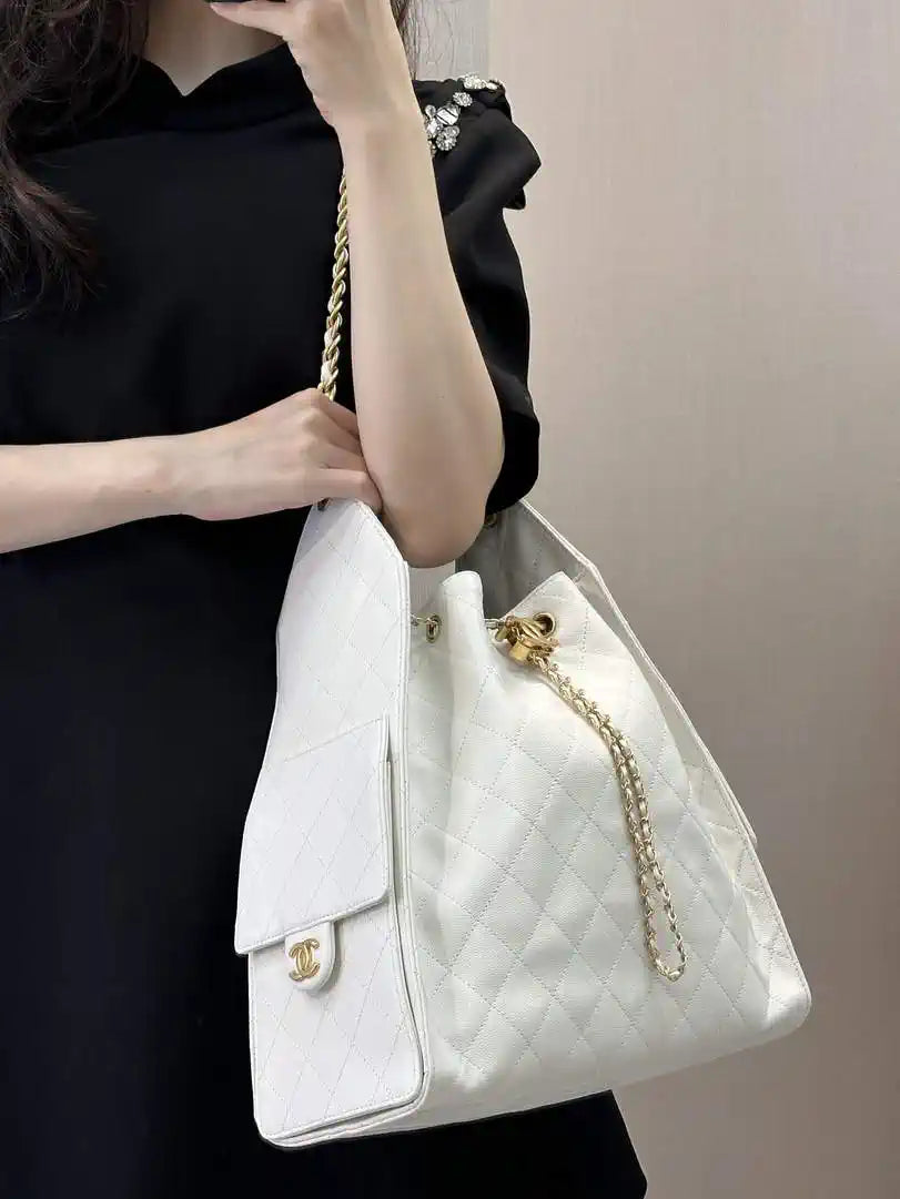 Chanel AS5311 Large Hobo Shiny Calfskin & Gold-Tone Metal White