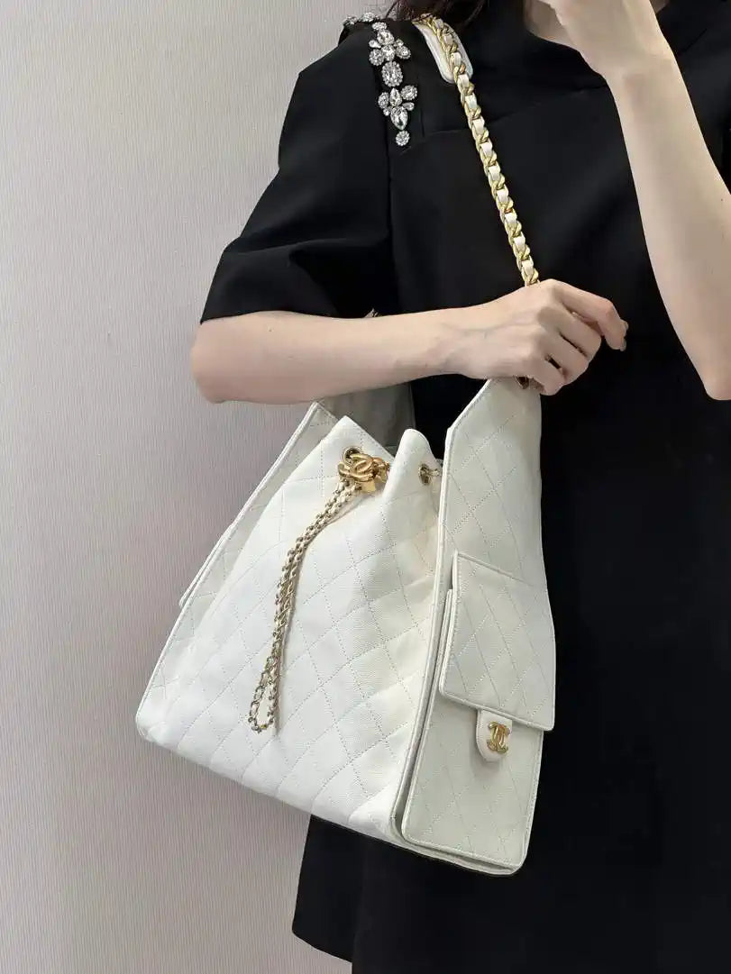 Chanel AS5311 Large Hobo Shiny Calfskin & Gold-Tone Metal White