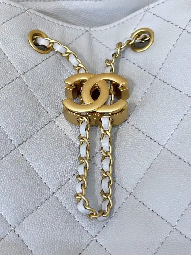 Chanel AS5311 Large Hobo Shiny Calfskin & Gold-Tone Metal Light Gray