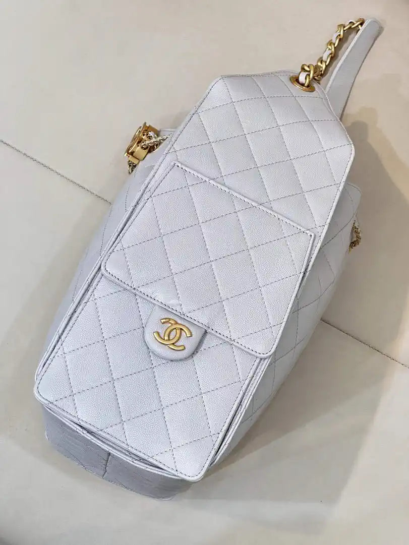 Chanel AS5311 Large Hobo Shiny Calfskin & Gold-Tone Metal Light Gray