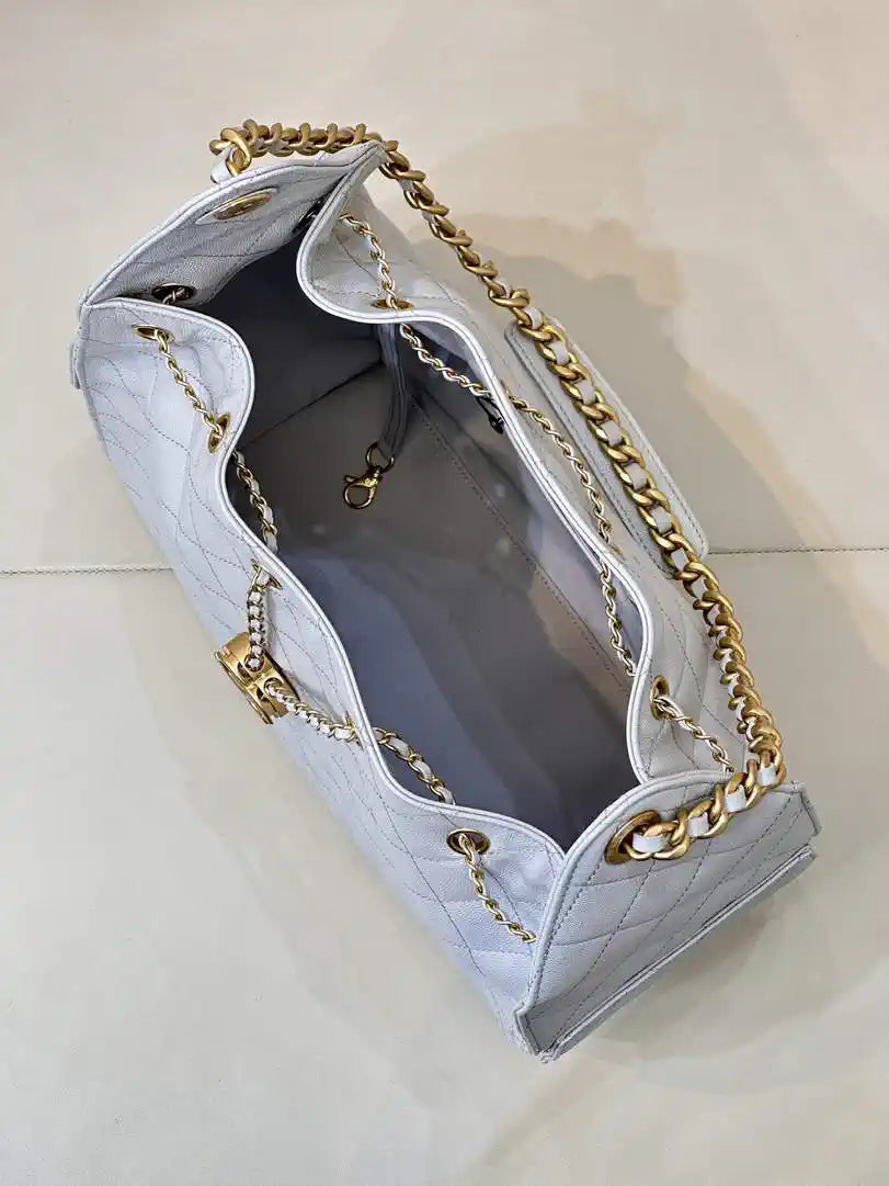 Chanel AS5311 Large Hobo Shiny Calfskin & Gold-Tone Metal Light Gray